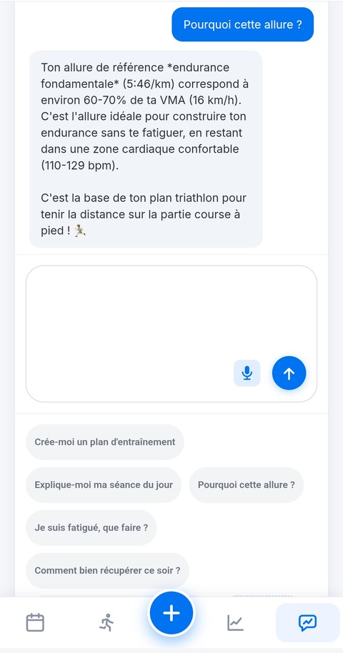 Assistant Trainetic expliquant l'allure d'endurance à partir de la VMA