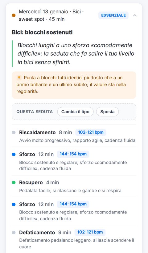 Allenamento in bici sweet spot dettagliato blocco per blocco in Trainetic